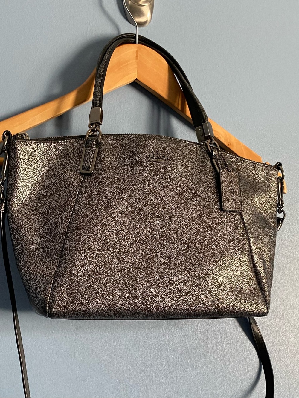 Coach Black Metallic Pebbled Leather Tote with Shoulder Strap